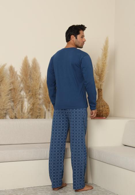 Pijama Barbati ,Maneca si Pantaloni Lungi, Culoare Albastru cu Alb,Engros